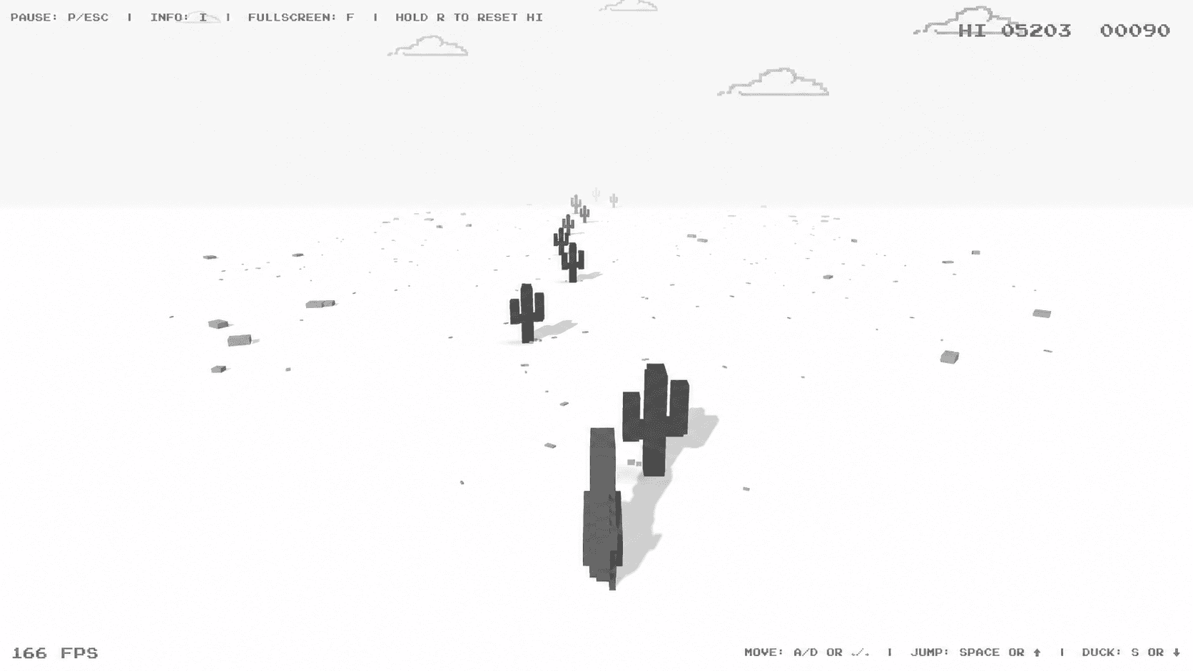 Dino 3D runner approaching obstacles