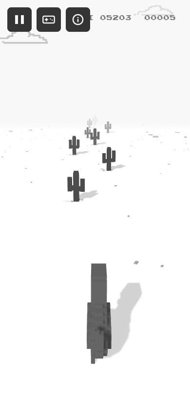 Dino 3D obstacle run on a mobile viewport