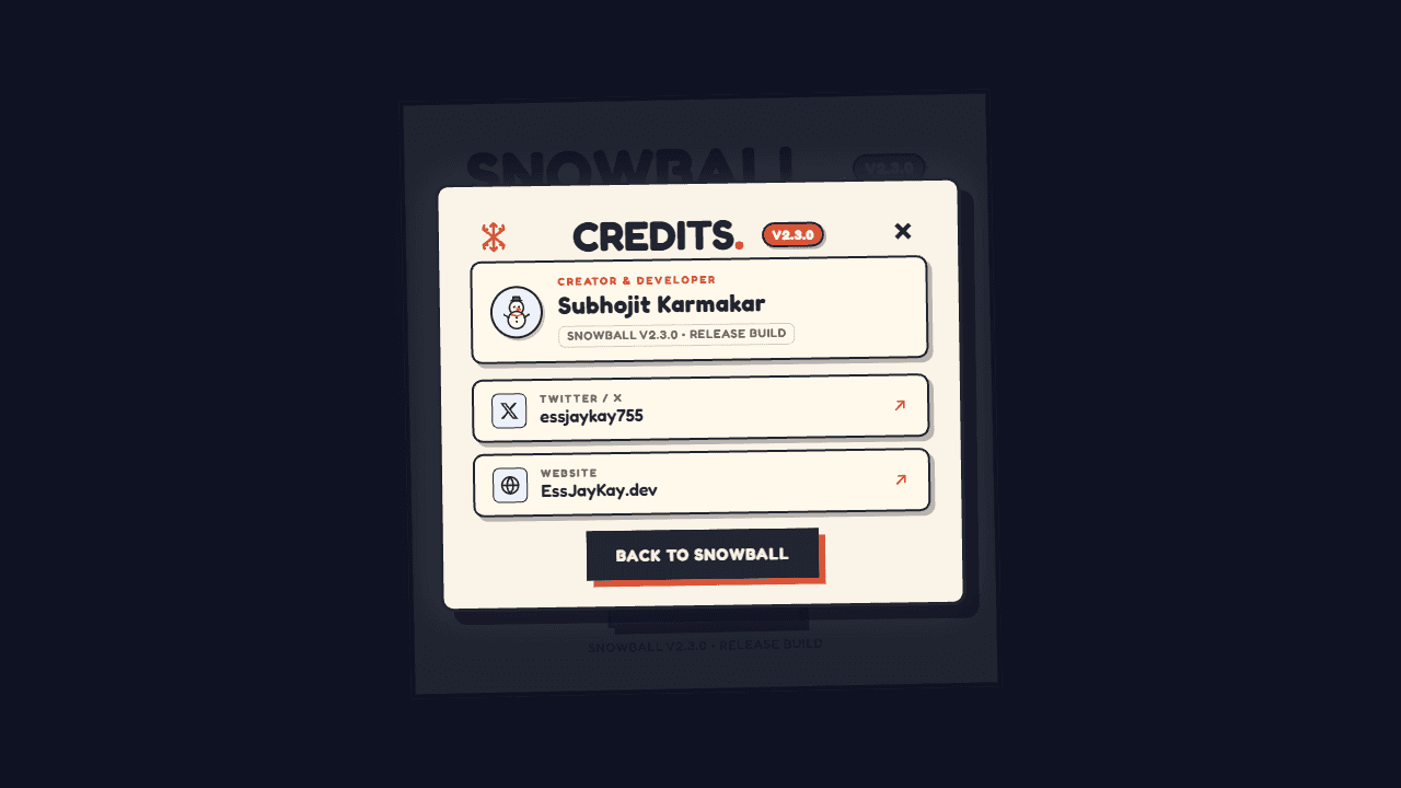Snowball credits and creator information panel